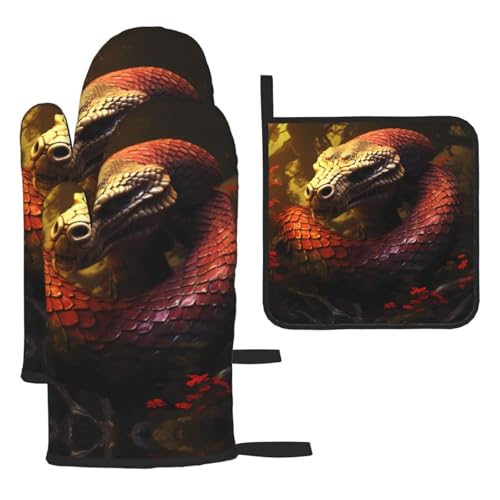 WZYWHJ Die riesige Waldpython-bedruckte Ofenhandschuhe und Topflappe, 3-teiliges Set, verdickter, langer Küchenhandschuh WZYWHJ Die riesige Waldpython-bedruckte Ofenhandschuhe und Topflappe, 3-teiliges Set, verdickter, langer Küchenhandschuh von WZYWHJ