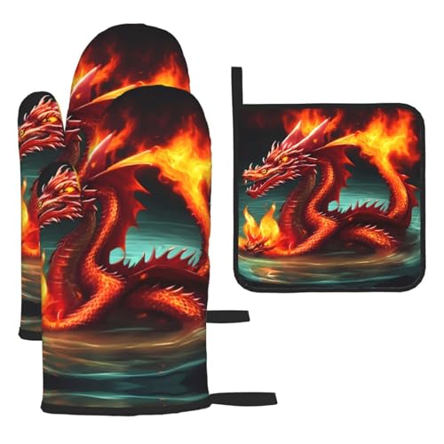 WZYWHJ Dragon King in Fire bedruckte Ofenhandschuhe und Topflappe, 3-teiliges Set, verdickter langer Küchenhandschuh WZYWHJ Dragon King in Fire bedruckte Ofenhandschuhe und Topflappe, 3-teiliges Set, verdickter langer Küchenhandschuh von WZYWHJ