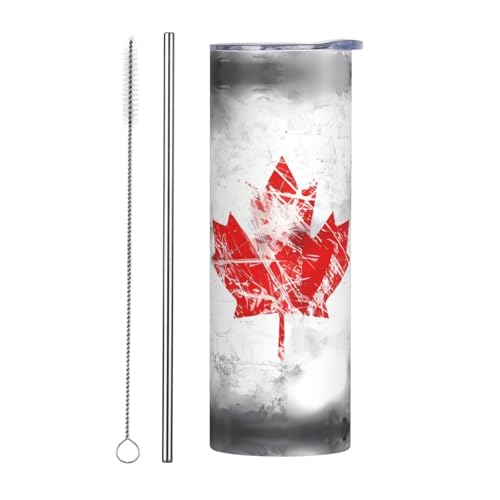 WZYWHJ Edelstahl-Tasse im Retro-Stil mit Kanada-Flagge, 590 ml, mit Strohhalm, geeignet für Sportwagen, Häuser usw von WZYWHJ