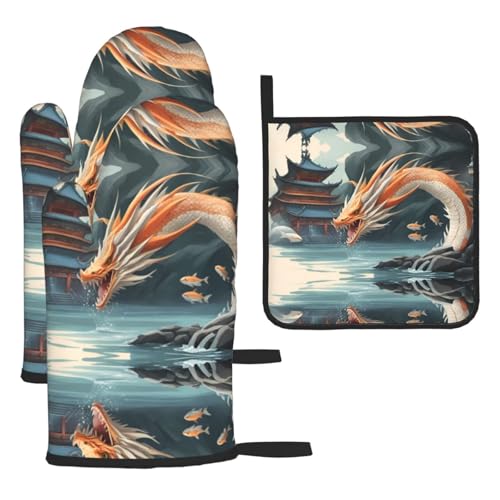 WZYWHJ Fish Leap Dragon Gate bedruckte Ofenhandschuhe und Topflappe, 3-teiliges Set, verdickter langer Küchenhandschuh WZYWHJ Fish Leap Dragon Gate bedruckte Ofenhandschuhe und Topflappe, 3-teiliges Set, verdickter langer Küchenhandschuh von WZYWHJ