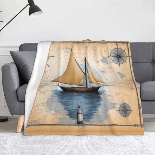 WZYWHJ Flanelldecken mit Segelboot-Kartenmuster sind super weich, warm und leicht, geeignet für Sofas und Betten von WZYWHJ