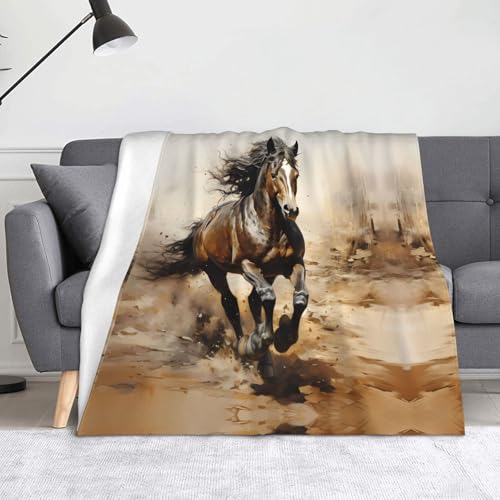 WZYWHJ Flanelldecken mit Westernpferde-Muster sind super weich, warm und leicht, geeignet für Sofas und Betten von WZYWHJ