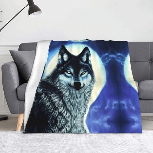 WZYWHJ Flanelldecken mit Wolfsmon-Muster sind super weich, warm und leicht, geeignet für Sofas und Betten von WZYWHJ
