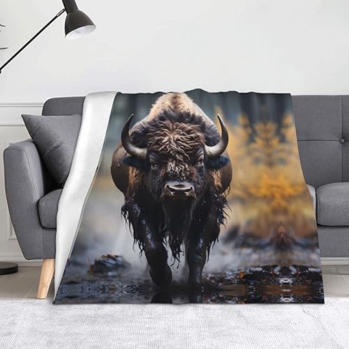 WZYWHJ Flanelldecken mit nordamerikanischem Bison-Muster sind super weich, warm und leicht, geeignet für Sofas und Betten von WZYWHJ