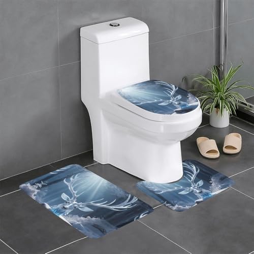 WZYWHJ Frost-Kristallgeweih-Drucke, hochwertige Badezimmermatten-Set, 4 Stück, langlebig, leicht zu reinigen, geeignet für Badezimmer und WC von WZYWHJ