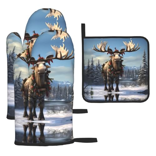 WZYWHJ Funny Christmas Elch bedruckte Ofenhandschuhe und Topflappe, 3-teiliges Set, verdickter langer Küchenhandschuh WZYWHJ Funny Christmas Elch bedruckte Ofenhandschuhe und Topflappe, 3-teiliges Set, verdickter langer Küchenhandschuh von WZYWHJ