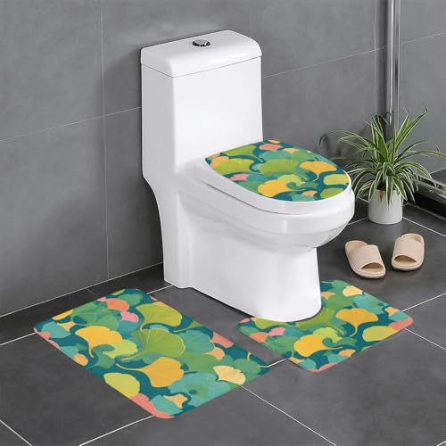 WZYWHJ Ginkgo-Blattader-Drucke, hochwertiges Badezimmermatten-Set mit 4 Badezimmer-Fußmatten, langlebig, leicht zu reinigen, geeignet für Badezimmer und WC von WZYWHJ