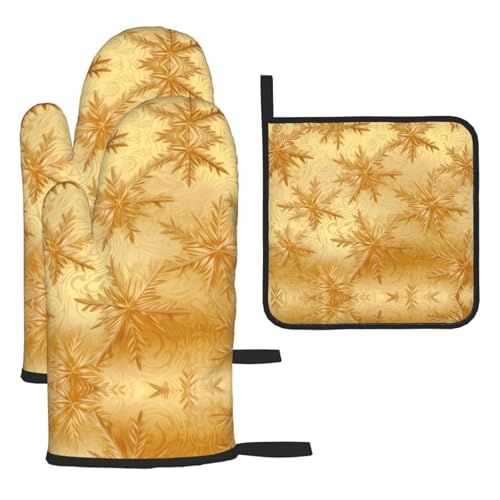 WZYWHJ Goldene Seiden-Weihnachtsbedruckte Ofenhandschuhe und Topflappe, 3-teiliges Set, verdickter langer Küchenhandschuh WZYWHJ Goldene Seiden-Weihnachtsbedruckte Ofenhandschuhe und Topflappe, 3-teiliges Set, verdickter langer Küchenhandschuh von WZYWHJ