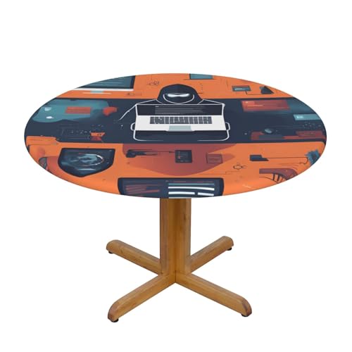 WZYWHJ Hacker Attack Prints Runde Tischdecke, wasserdicht, widerstandsfähig, knitterfrei, für Esstisch, Dekoration, Tischdecke von WZYWHJ