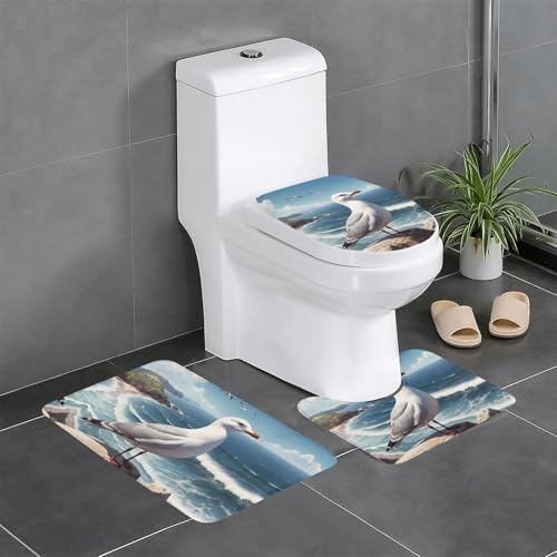 WZYWHJ Hochwertige Badezimmermatten-Sets mit Möwen-Muster, langlebig, leicht zu reinigen, geeignet für Bad und WC, 4 Stück von WZYWHJ