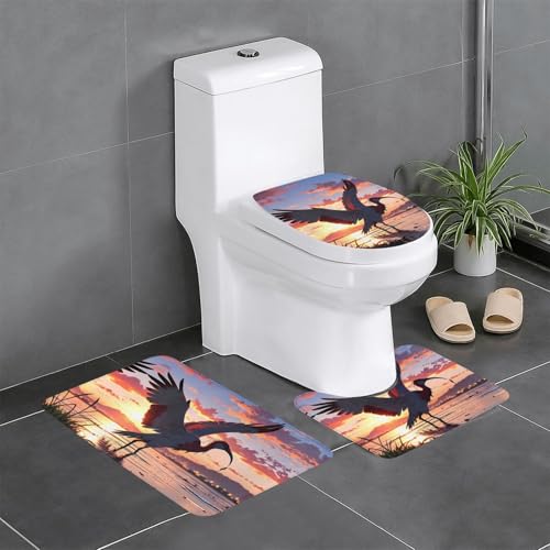 WZYWHJ Hochwertige Badezimmermatten-Sets mit Vögeln am Meer, langlebig, leicht zu reinigen, geeignet für Badezimmer und WC, 4 Stück von WZYWHJ