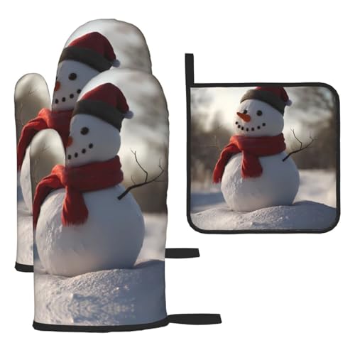 WZYWHJ Kleiner Schneemann im Wald, bedruckte Ofenhandschuhe und Topflappe, 3-teiliges Set, verdickter langer Küchenhandschuh WZYWHJ Kleiner Schneemann im Wald, bedruckte Ofenhandschuhe und Topflappe, 3-teiliges Set, verdickter langer Küchenhandschuh von WZYWHJ