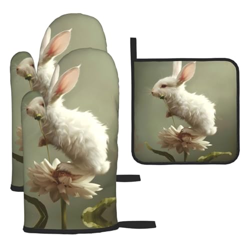 WZYWHJ Kleiner weißer Hase auf Blumen, bedruckte Ofenhandschuhe und Topflappe, 3-teiliges Set, verdickter langer Küchenhandschuh WZYWHJ Kleiner weißer Hase auf Blumen, bedruckte Ofenhandschuhe und Topflappe, 3-teiliges Set, verdickter langer Küchenhandschuh von WZYWHJ