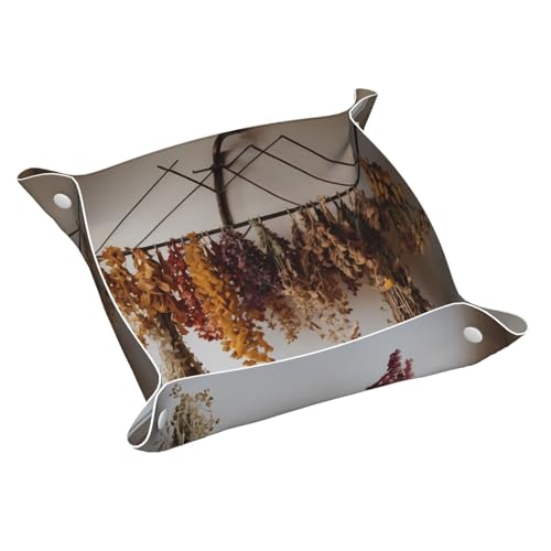 WZYWHJ Leder-Ablageschale für Nachttisch, Schreibtisch, Schminktisch und mehr – leicht zu reinigende mittelgroße getrocknete Blumen auf Wäscheständer von WZYWHJ