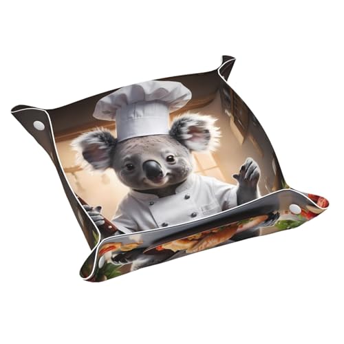 WZYWHJ Leder-Ablagetablett für Nachttisch, Schreibtisch, Schminktisch und mehr – leicht zu reinigen, kleiner Koala-Koch zum Kochen, köstlicher Lebensmitteldruck von WZYWHJ