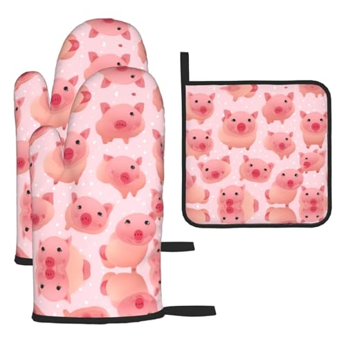 WZYWHJ Little Pink Pig bedruckte Ofenhandschuhe und Topflappe, 3-teiliges Set, verdickter langer Küchenhandschuh WZYWHJ Little Pink Pig bedruckte Ofenhandschuhe und Topflappe, 3-teiliges Set, verdickter langer Küchenhandschuh von WZYWHJ
