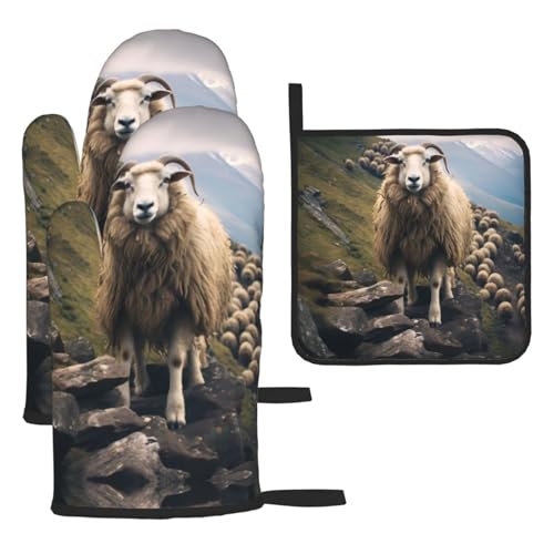 WZYWHJ Little Sheep on the Hillside bedruckte Ofenhandschuhe und Topflappe, 3-teiliges Set, verdickter, langer Küchenhandschuh WZYWHJ Little Sheep on the Hillside bedruckte Ofenhandschuhe und Topflappe, 3-teiliges Set, verdickter, langer Küchenhandschuh von WZYWHJ