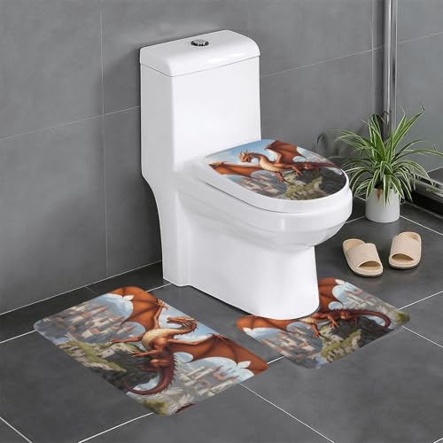WZYWHJ Mountaintop Badezimmermatten-Set mit Drachen-Drucken, 4 Stück, langlebig, leicht zu reinigen, geeignet für Bad und WC von WZYWHJ