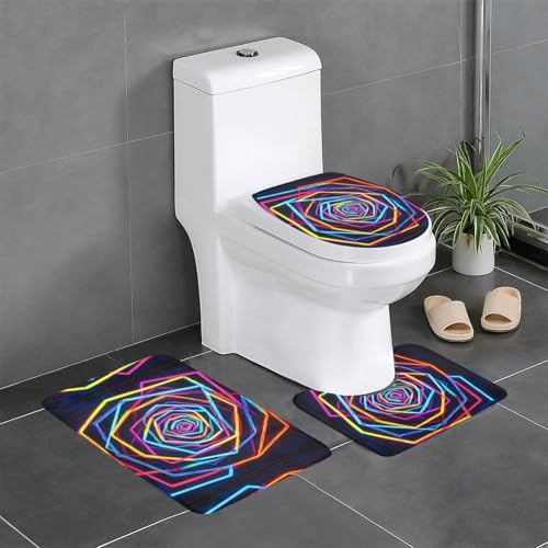 WZYWHJ Neon Surround Lines Badezimmermatten-Set mit 4 Badezimmer-Fußmatten, langlebig, leicht zu reinigen, geeignet für Badezimmer und WC von WZYWHJ
