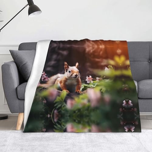 WZYWHJ Niedliche Eichhörnchen-Flanelldecke – weiche und strapazierfähige Winterdecke für Zuhause und Reisen von WZYWHJ
