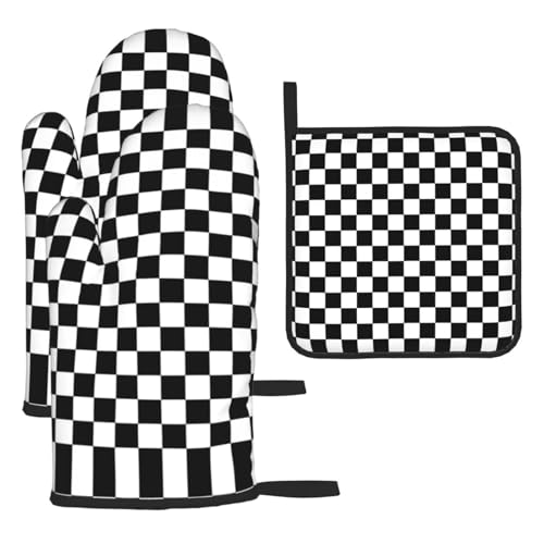 WZYWHJ Ofenhandschuhe und Topflappe, 3-teiliges Set, verdickter langer Küchenhandschuh, schwarz und weiß kariert WZYWHJ Ofenhandschuhe und Topflappe, 3-teiliges Set, verdickter langer Küchenhandschuh, schwarz und weiß kariert von WZYWHJ