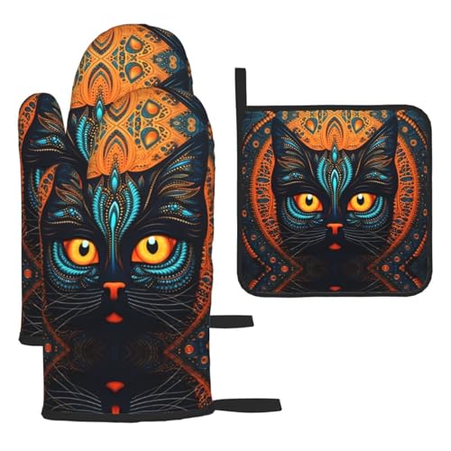 WZYWHJ Ofenhandschuhe und Topflappe, 3-teiliges Set, verdickter langer Küchenhandschuh mit großem Gesicht und Katzenkopf WZYWHJ Ofenhandschuhe und Topflappe, 3-teiliges Set, verdickter langer Küchenhandschuh mit großem Gesicht und Katzenkopf von WZYWHJ