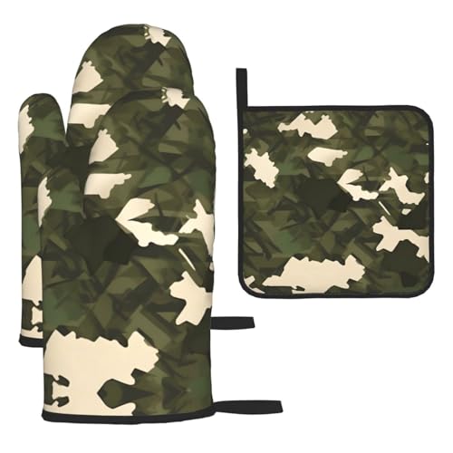 WZYWHJ Ofenhandschuhe und Topflappe, Armee-Camouflage, 3-teiliges Set, verdickter langer Küchenhandschuh von WZYWHJ