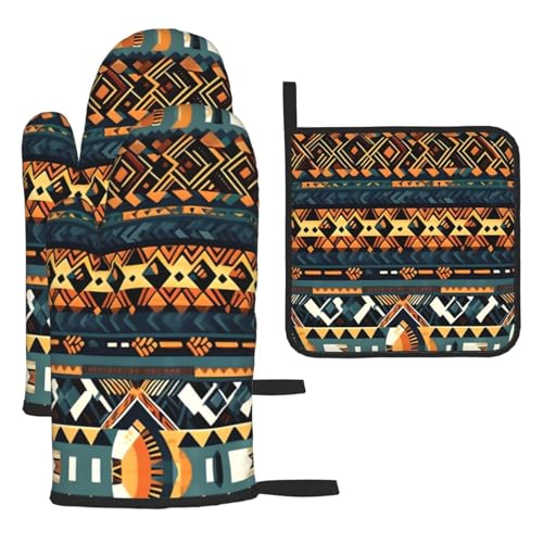 WZYWHJ Ofenhandschuhe und Topflappe, Motiv: afrikanischer Stammesstamm, ethnische Textur, bedruckt, 3-teiliges Set, verdickter langer Küchenhandschuh WZYWHJ Ofenhandschuhe und Topflappe, Motiv: afrikanischer Stammesstamm, ethnische Textur, bedruckt, 3-teiliges Set, verdickter langer Küchenhandschuh von WZYWHJ