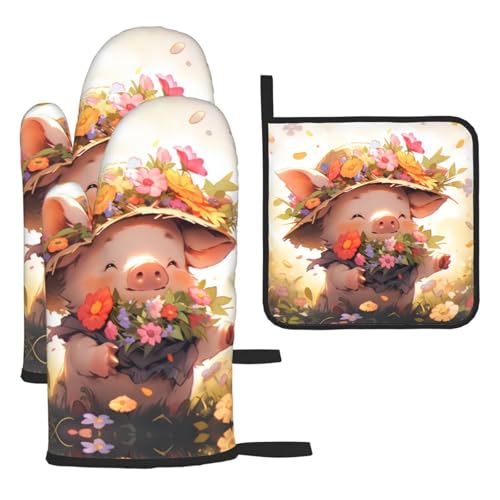 WZYWHJ Ofenhandschuhe und Topflappe, Motiv: kleine Schweinchen, 3-teiliges Set, verdickter langer Küchenhandschuh WZYWHJ Ofenhandschuhe und Topflappe, Motiv: kleine Schweinchen, 3-teiliges Set, verdickter langer Küchenhandschuh von WZYWHJ