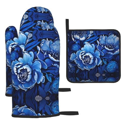 WZYWHJ Ofenhandschuhe und Topflappe, Pfingstrosen, 3-teiliges Set, verdickt, lang, Küchenhandschuh, Blau und Weiß WZYWHJ Ofenhandschuhe und Topflappe, Pfingstrosen, 3-teiliges Set, verdickt, lang, Küchenhandschuh, Blau und Weiß von WZYWHJ