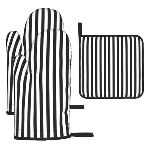 WZYWHJ Ofenhandschuhe und Topflappe, gestreift, 3-teiliges Set, verdickter langer Küchenhandschuh, schwarz und weiß gestreift WZYWHJ Ofenhandschuhe und Topflappe, gestreift, 3-teiliges Set, verdickter langer Küchenhandschuh, schwarz und weiß gestreift von WZYWHJ