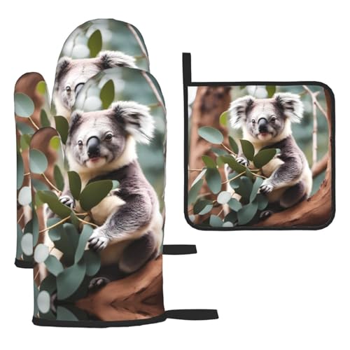 WZYWHJ Ofenhandschuhe und Topflappen mit Cartoon-Koala-Motiv, 3-teiliges Set, verdickter langer Küchenhandschuh WZYWHJ Ofenhandschuhe und Topflappen mit Cartoon-Koala-Motiv, 3-teiliges Set, verdickter langer Küchenhandschuh von WZYWHJ