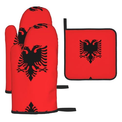 WZYWHJ Ofenhandschuhe und Topflappen mit albanischer Flagge, 3-teiliges Set, verdickter langer Küchenhandschuh WZYWHJ Ofenhandschuhe und Topflappen mit albanischer Flagge, 3-teiliges Set, verdickter langer Küchenhandschuh von WZYWHJ