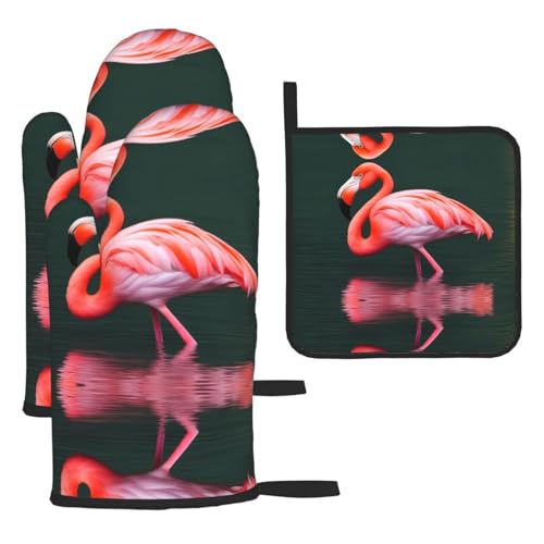 WZYWHJ Ofenhandschuhe und Topflappen mit rosa Flamingodruck, 3-teiliges Set, verdickter langer Küchenhandschuh WZYWHJ Ofenhandschuhe und Topflappen mit rosa Flamingodruck, 3-teiliges Set, verdickter langer Küchenhandschuh von WZYWHJ