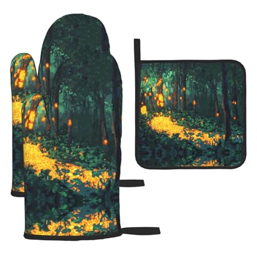 WZYWHJ Pixel Forest Pattern Ofenhandschuhe und Topflappe, 3-teiliges Set, verdickter langer Küchenhandschuh WZYWHJ Pixel Forest Pattern Ofenhandschuhe und Topflappe, 3-teiliges Set, verdickter langer Küchenhandschuh von WZYWHJ