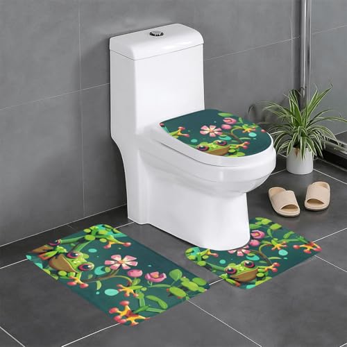 WZYWHJ Pixel Wind Baumfrosch Muster Qualität Badezimmermatten Sets mit 4 Badezimmer-Fußmatten, langlebig, leicht zu reinigen, geeignet für Bad und WC von WZYWHJ
