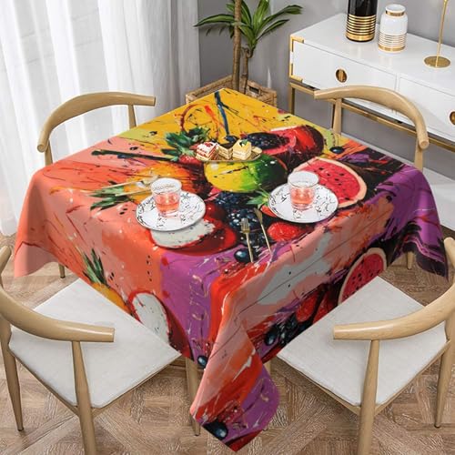 WZYWHJ Quadratische dekorative Tischdecke, 152,4 x 152,4 cm, waschbar, wiederverwendbar, strukturelles Obstflor-Muster von WZYWHJ