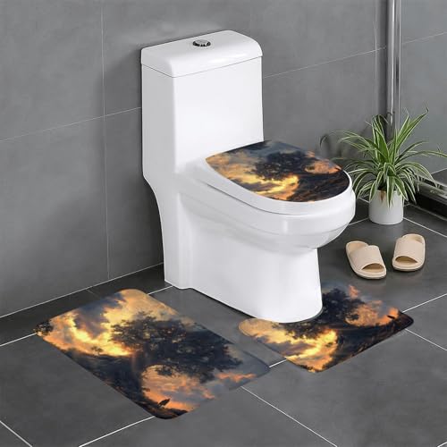 WZYWHJ Riesiges Badezimmermatten-Set mit Baum bei Dämmerung, hochwertig, 4 Stück, langlebig, leicht zu reinigen, geeignet für Badezimmer und WC von WZYWHJ