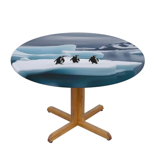 WZYWHJ Runde Tischdecke, Motiv: Pinguine auf dem Eisberg, wasserdicht, knitterfrei, für Esstisch, Dekoration, Tischdecke von WZYWHJ