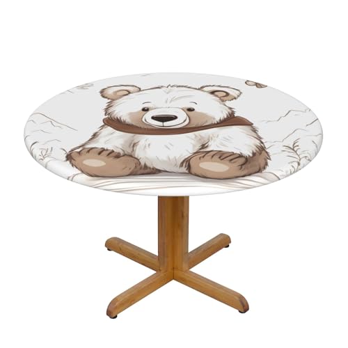 WZYWHJ Runde Tischdecke, Motiv: Weißer Bär, brauner Bär, wasserdicht, knitterfrei, für Esstisch, Dekoration, Tischdecke von WZYWHJ
