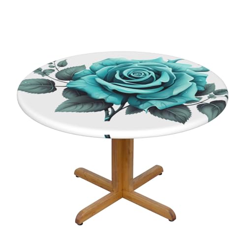 WZYWHJ Runde Tischdecke, Türkis, Grau, Rosenmuster, wasserdicht, knitterfrei, für Esstisch, Dekoration, Tischdecke von WZYWHJ