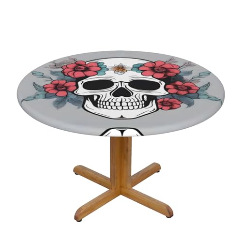 WZYWHJ Runde Tischdecke mit Blumenverzierung, Totenkopf-Druck, wasserdicht, knitterfrei, für Esstisch, Dekoration, Tischdecke von WZYWHJ