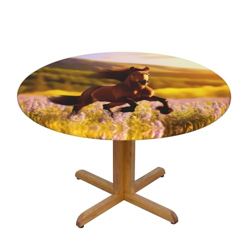 WZYWHJ Runde Tischdecke mit braunem Pferdemuster, wasserdicht, knitterfrei, für Esstisch, Dekoration, Tischdecke von WZYWHJ