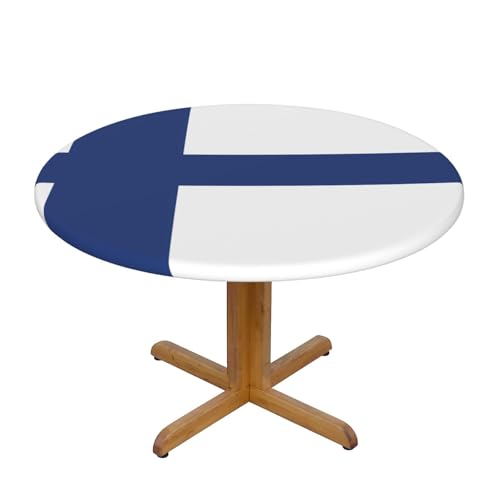 WZYWHJ Runde Tischdecke mit finnischer Flagge, wasserdicht, knitterfrei, für Esstisch, Dekoration, Tischdecke von WZYWHJ