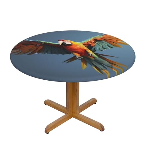 WZYWHJ Runde Tischdecke mit fliegenden Papageien-Drucken, wasserdicht, widerstandsfähig, knitterfrei, für Esstisch, Dekoration, Tischdecke von WZYWHJ