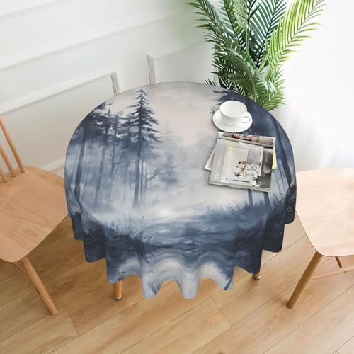 WZYWHJ Runde dekorative Tischdecke mit Wald-im-Nebel-Muster, 152,4 cm, kann gewaschen und wiederverwendet werden, für runden Esstisch von WZYWHJ
