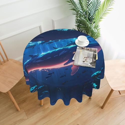 WZYWHJ Runde dekorative Tischdecke mit Walen im Fjord-Muster, 152,4 cm, kann gewaschen und wiederverwendet werden für einen runden Esstisch von WZYWHJ