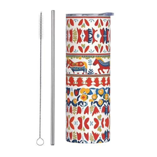 WZYWHJ Runner Tasse mit schwedischem Dala-Pferd, Folk-Drucke, hochwertiger Edelstahl, 590 ml, mit Strohhalm, geeignet für Sportwagen, Zuhause WZYWHJ Runner Tasse mit schwedischem Dala-Pferd, Folk-Drucke, hochwertiger Edelstahl, 590 ml, mit Strohhalm, geeignet für Sportwagen, Zuhause von WZYWHJ
