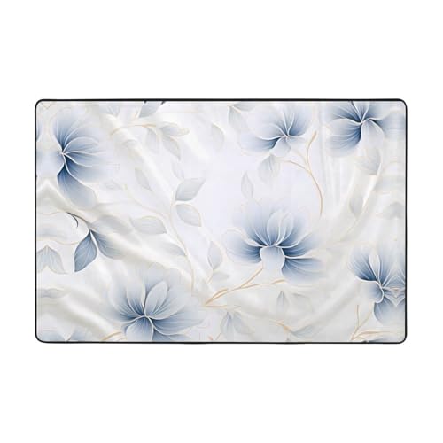 WZYWHJ Rutschfeste Bodenmatte mit blauen Blumen auf Stoff, 183 x 122 cm, für Wohnzimmer, Büro, Couchtisch, Bett, Balkon WZYWHJ Rutschfeste Bodenmatte mit blauen Blumen auf Stoff, 183 x 122 cm, für Wohnzimmer, Büro, Couchtisch, Bett, Balkon von WZYWHJ