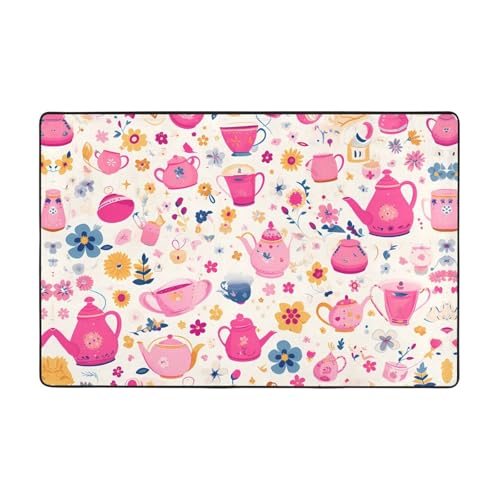 WZYWHJ Rutschfeste Bodenmatte mit rosa Teekannen-Aufdruck, 183 x 122 cm, für Wohnzimmer, Büro, Couchtisch, Bett, Balkon WZYWHJ Rutschfeste Bodenmatte mit rosa Teekannen-Aufdruck, 183 x 122 cm, für Wohnzimmer, Büro, Couchtisch, Bett, Balkon von WZYWHJ